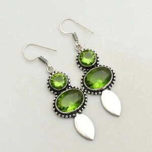 Peridot Gemstone Handmade Drop Dangle Earrings